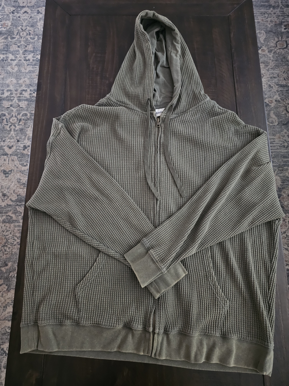 No Boundaries Olive Waffle-Knit Zip-Up Hoodie Sweater